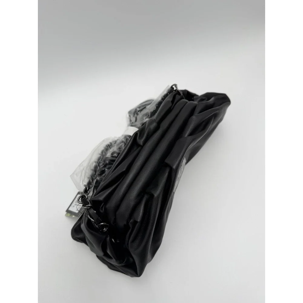 Badgley Mischka‎ Wrapped Frame Clutch Chain Strap Black Vegan Leather New